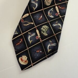 Cutter & buck Men's Fishing Tie 100% Silk  Navy Blue Fisherman Lure Novelty Gift
